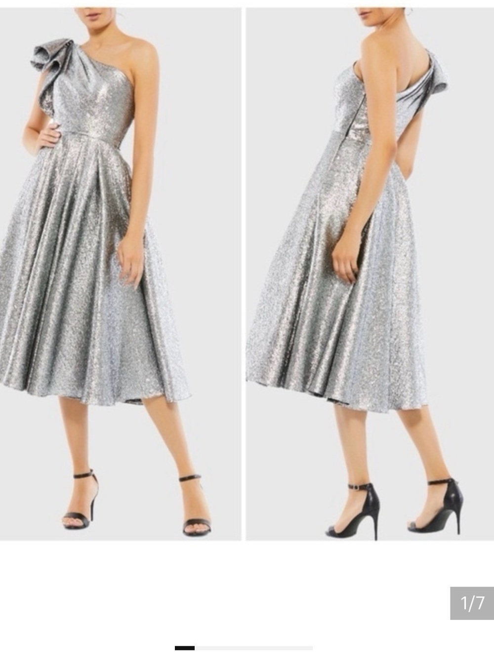 MAC DUGGAL Metallic One-Shoulder Midi Dress — Brand New w/ Tags (Size 2)